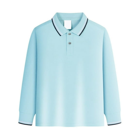 XADYUY School Uniform Shirts for Girls Long Sleeve Button Down Pique Polo Shirt with Collar Moisture-Wicking Casual Girls Uniform Shirts,7-8 Years,Light Blue