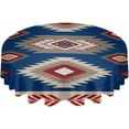 thumbnail image 2 of Western Blue Red Round Tablecloth 60 Inch - Waterproof Fabric Table Cloth Protector, Southwest Ethnic Boho Geometric Abstract Tablecloths Washable Table Cover for Kitchen Banquet Party, 2 of 6