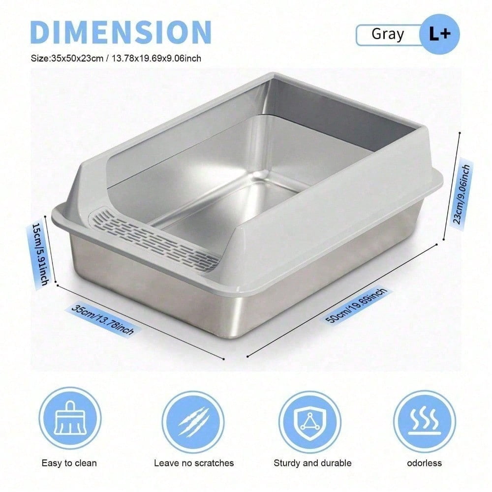 Premium Cat Hygiene Solution: Ultra-Durable Stainless Steel Litter Box – Semi-Enclosed Splash-Proof Tray, Advanced Odor Control, Effortless To Clean & Maintain.