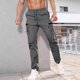 thumbnail image 1 of Pantalones de trabajo para hombre, de color liso, informales, con cintura elástica y bolsillo con cordón., 1 of 8