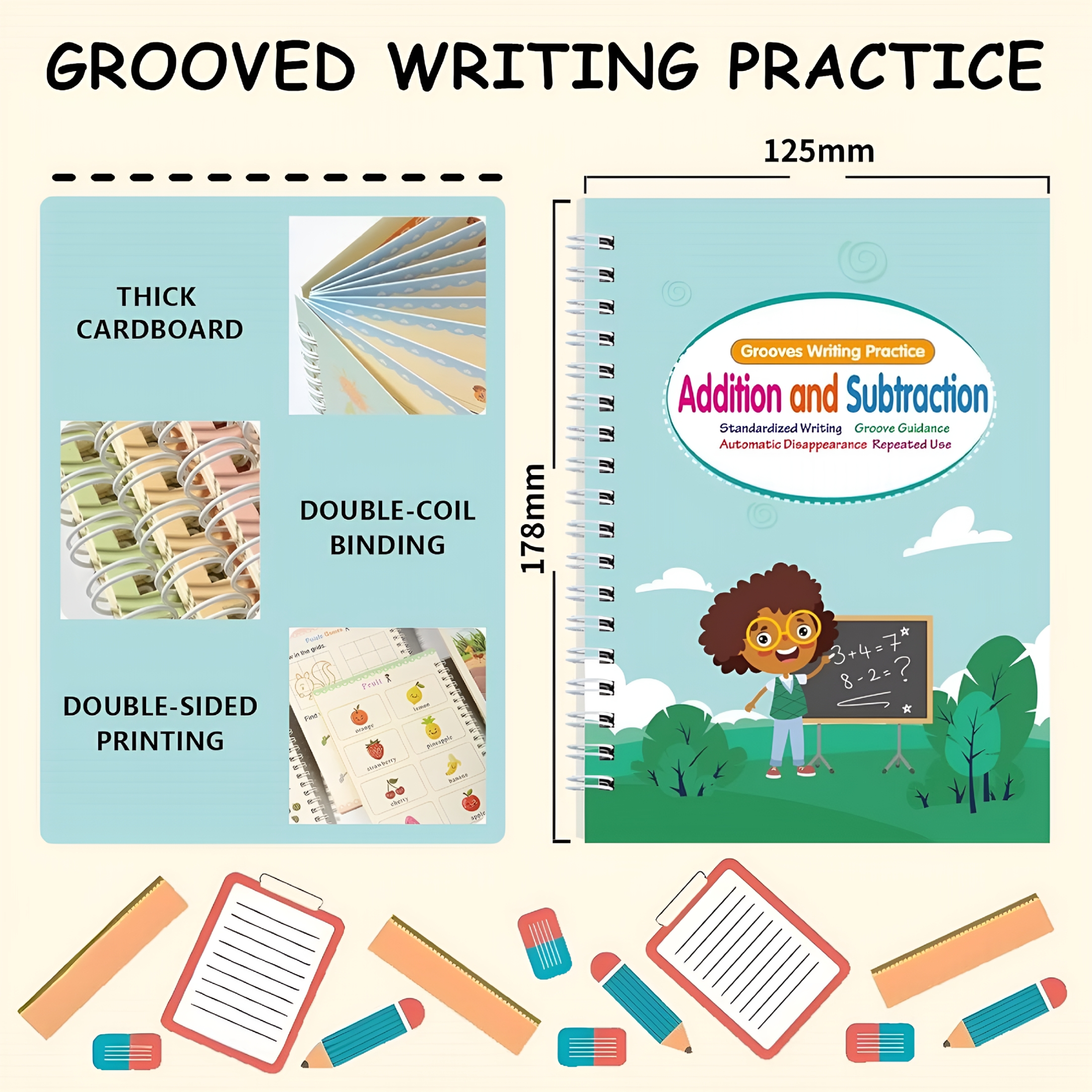 Trace Trek Magic Grooved Writing Practice Magic Grooved Handwriting Practice Books (4-Pack) - Reusable Tracing For Kids 3-8 With Pens & Refills Cursive Workbook For Kids Ages 8-12 Handwriting Practice For Kids 8-10