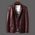 thumbnail image 3 of Mens Leather Jacket Casual Slim Fit Button Lapel Pockets Straight Jacket,,4XL, 3 of 3