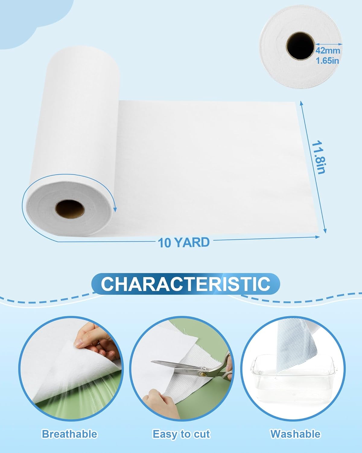 Iron-On Fusible Fleece Interfacing: 11.8 Inches x 10 Yards Lightweight One-Sided Loft Iron On Fusible Fleece White for Quilting Tote Bags and Home Decor