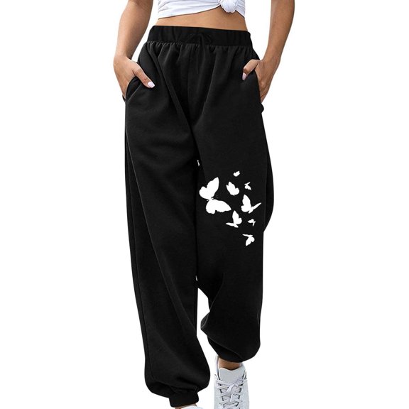 Summer Saving Clearance AXXD Black Pants for Women Trendy Summer Fall Winter Halloween Fitness Relaxed Loose Printing Sport Elastic Waist Long Pant with Pocket Mother's Day