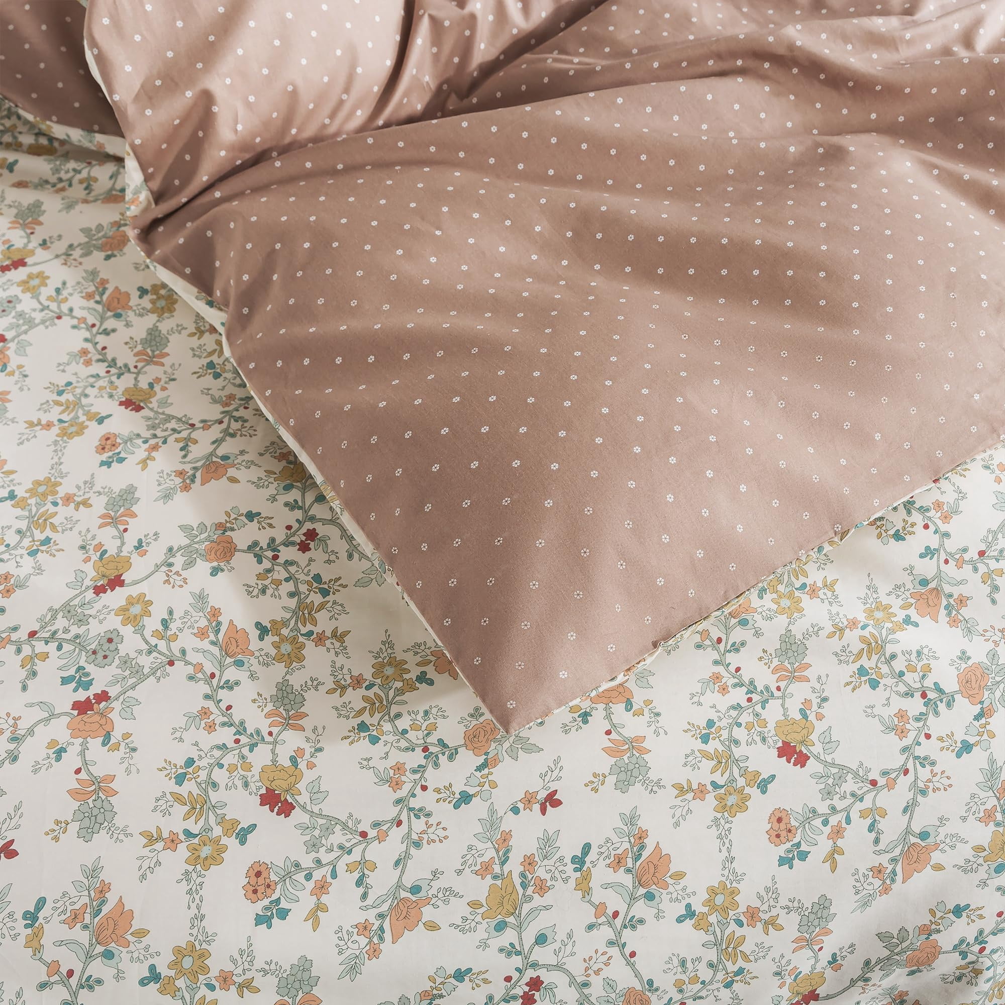 HoneiLife 3pc Duvet Cover Queen Size - 100% Cotton Comforter Floral Breathable Duvet Cover with Zipper Closure & Corner Ties, Brown Branches