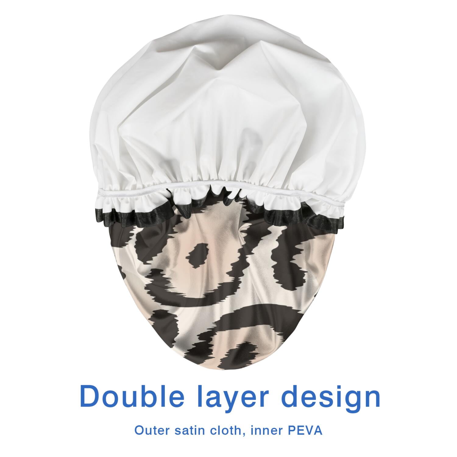 Shower Caps,Beige and Black Leopard Pattern Waterproof Shower Cap for Women 4 Pieces,Double Reusable Hair Cover for Shower PEVA Elastic Stretch Hem