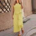 thumbnail image 3 of Scyoekwg 2 Piece Women Lounge Sets Fashion Round Neck Sleeveless Tops Elastic Waist Wide Legs Pants Casual Suit Sets (Yellow,S), 3 of 6