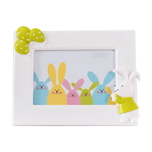 Eoozwa Easter Bunny Framed Figurine 7 Inch Plastic for Home Wall Holiday Decor Photo Frame Ornament Spring Gift