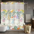 thumbnail image 5 of Easter No Hooks Shower Curtain with Snap-in Liner Spring Floral Leaf Rabbits Silhouette Eggs White Wood Grain Shower Curtains for Bathroom, Waterproof, Easy Install, Washable 66"x72", 5 of 9