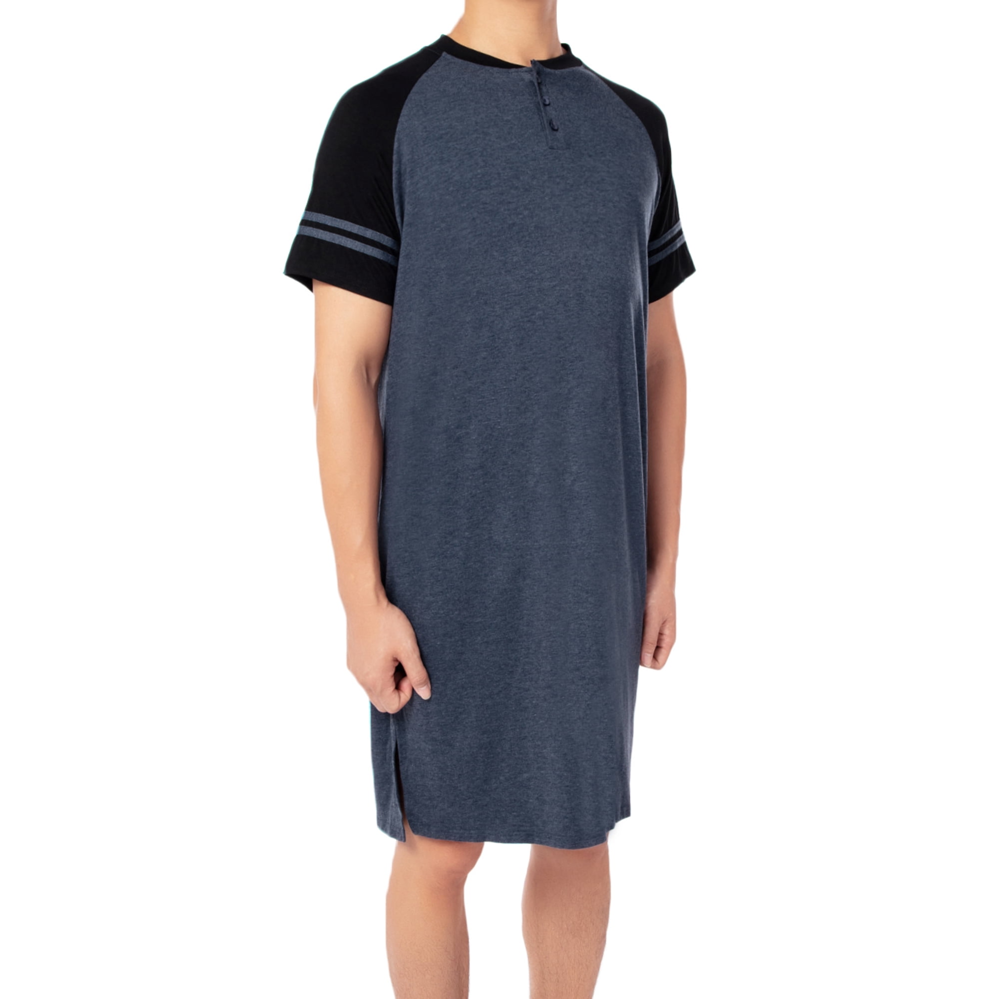 LELINTA Men s Big and Tall Sleepwear Robes Sleep shirt Men s Crew Neck Nightshirts Short Sleeve Kaftan Nightwear Black Wine Red Grey Blue Up Size To 3XL Walmart