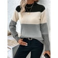 thumbnail image 2 of Women'S Color Block Sweaters Long Sleeve Mock Neck Tops Loose Knitted Pullover Sweater Grey M, 2 of 5