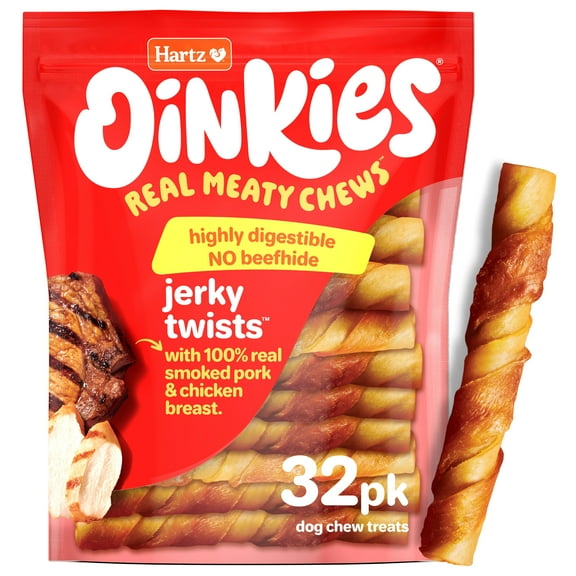 Hartz Oinkies Rawhide-Free Chicken Wrapped Smoked Pig Skin Twists Dog Treats, 32.8oz (32 Count)