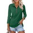 thumbnail image 2 of Women's V Neck Polo Shirt 3/4 Sleeve Quarter Zip Collared Tops Color Block Casual Dressy Fall Ladies Blouses, 2 of 9