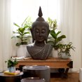thumbnail image 2 of 23" x 47" Black Polystone Meditating Buddha Sculpture with Engraved Carvings and Relief Detailing, by DecMode, 2 of 12