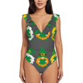 thumbnail image 2 of Daiia Spring St Patrick’S Day Irish Gnomes Women's Ruffled One Piece Swimsuit V Neck Lace Up, Lace Swimwear-, 2 of 8