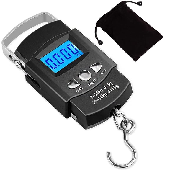 Pekkaxy 110lb/50kg Fish Scales Backlit LCD Portable Electronic Balance Digital Fishing Scale Hanging Scale with Measuring Tape Ruler for Hunting Fishing Postal Kitchen