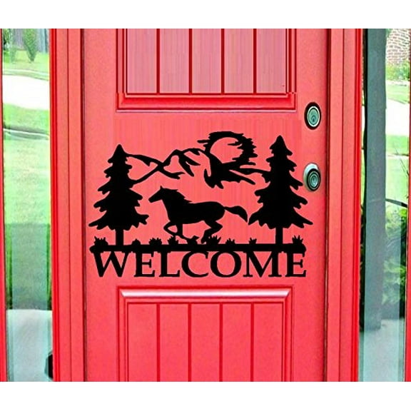 Decal ~ Wild Life Scene, (Custom Name) or Welcome: Decal 13" x 20" (Blk HORSE Welcome)