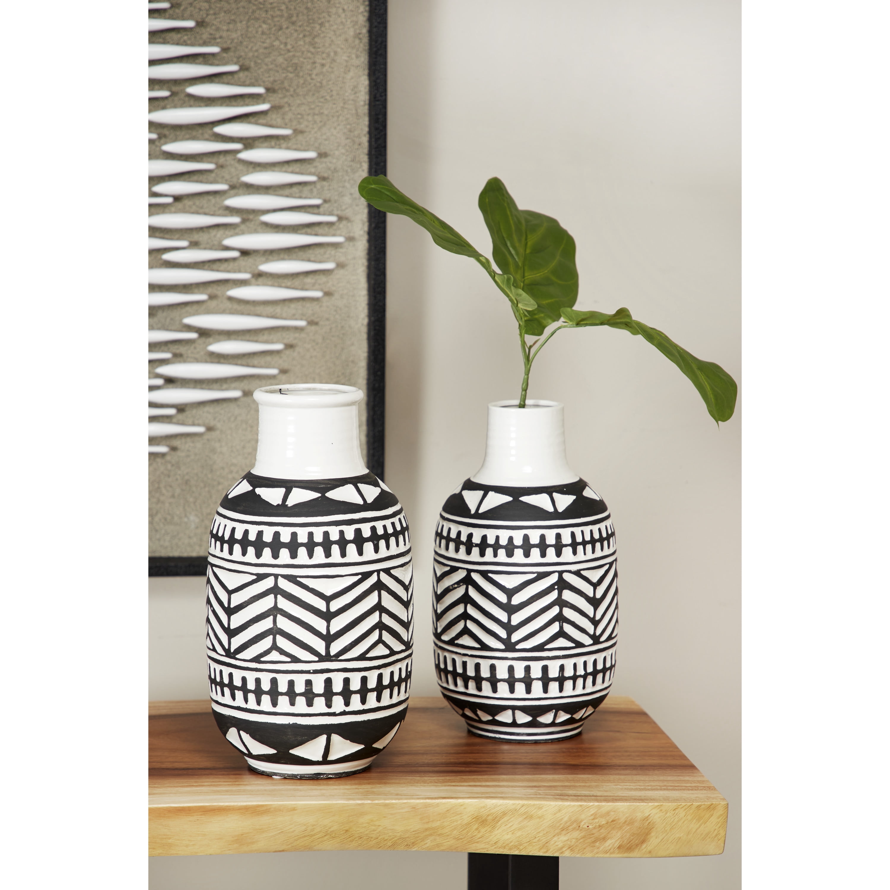 DecMode 16" Tribal Handmade White Ceramic Vase