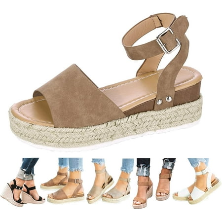 Platform Wedge Sandals For Women Fashion Sandals For Women 2024 With Arch Support Orthopedic Sandals Cute Comfortable Open Toe Espadrilles Wedge Sandals Ankle Strap Slip On Shoes Strappy Sandals