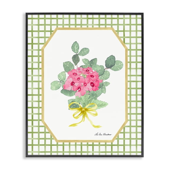 Botanical Story on Grid Pattern Black Framed Giclee Art, design by Lee Ann Sanders