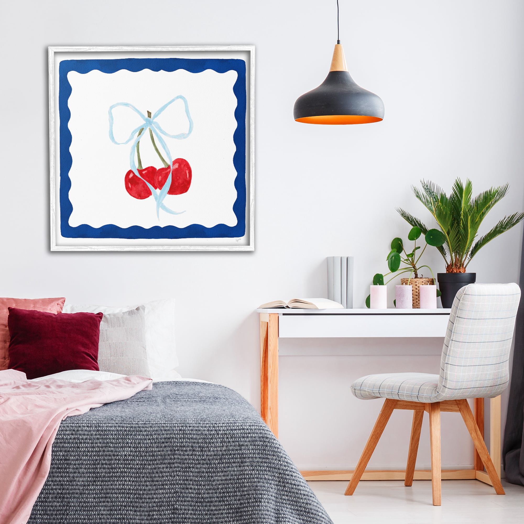 Stupell Industries Summer Bordered Cherries White Framed Giclee Art, design by Lucille Price