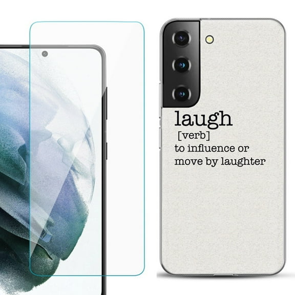 Slim-Fit TPU Fashion Phone Case for Samsung Galaxy S22 5G, with Tempered Glass Screen Protector, by OneToughShield ® - Dictionary/Laugh