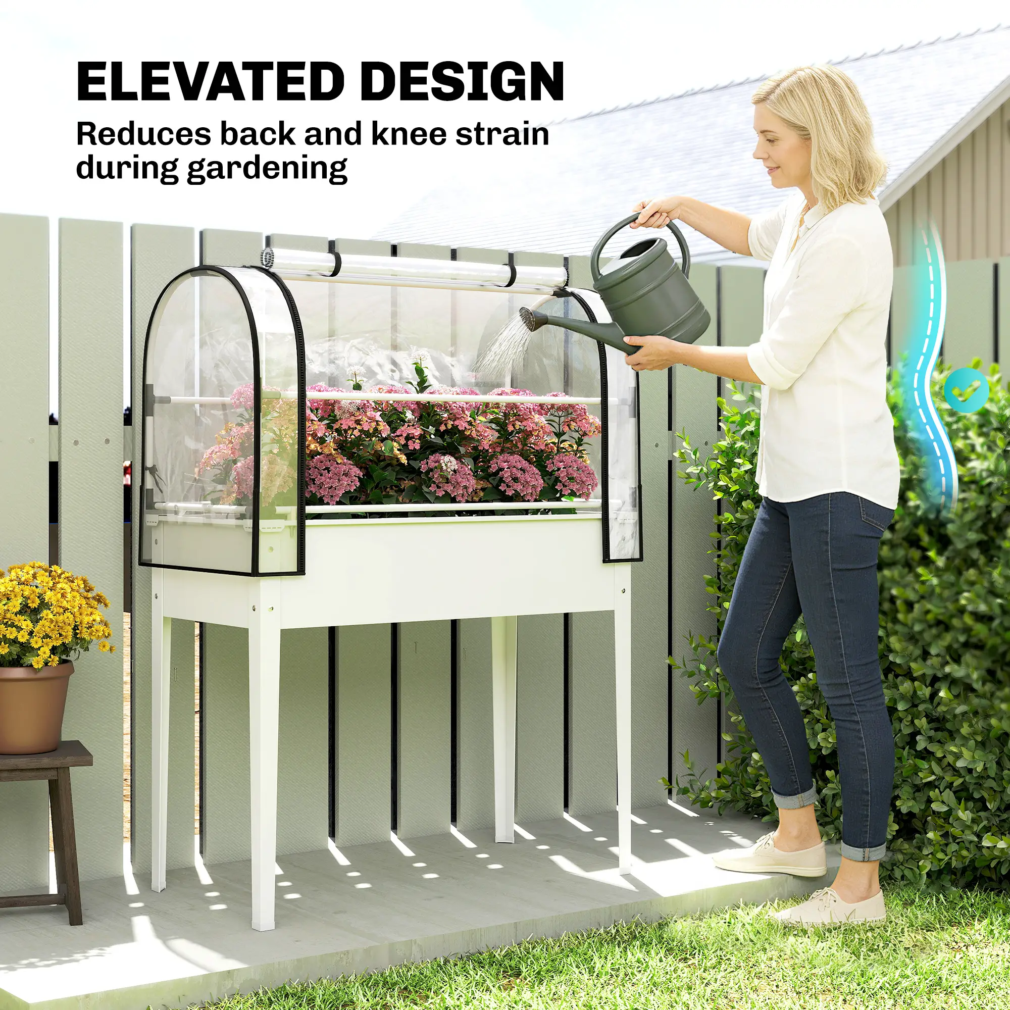 2-in-1 Raised Garden Bed with Mini Greenhouse Cover, Elevated Planter Box with Flip-Up Zippered Door, 0.6mm Rustproof Metal, Drainage Hole, 176 Lbs Capacity for Outdoor Plants