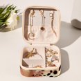 thumbnail image 6 of Rose Leopard Square Jewelry Box Organizer Display Case Necklace Bracelet Earring Holder Travel Portable Decorative Stand Storage Box for Rings Earrings Necklaces Bracelets - Girls Women Gift, 6 of 6