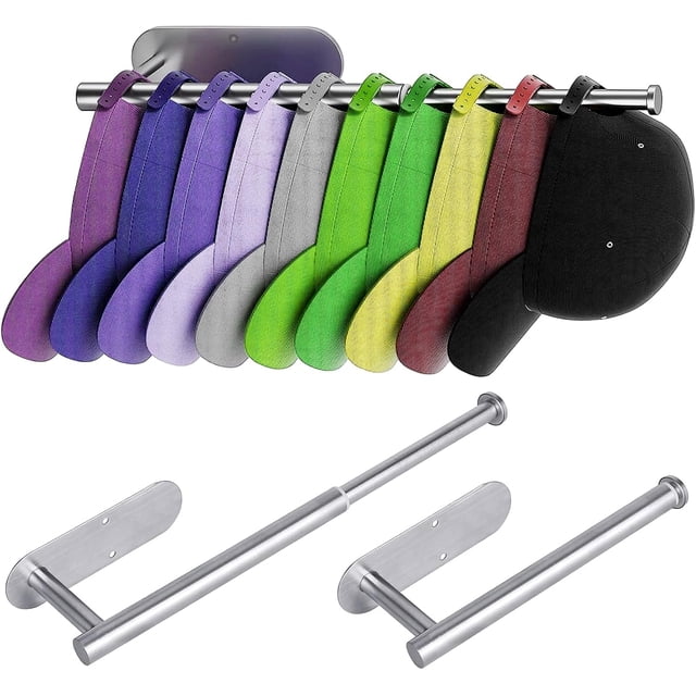 Organizador de Gorras para Pared, Soporte Retráctil de Acero Inoxidable para 30 Gorras/Gorros - Instalación con Adhesivo o Tornillos, para Clóset, Puerta, Dormitorio