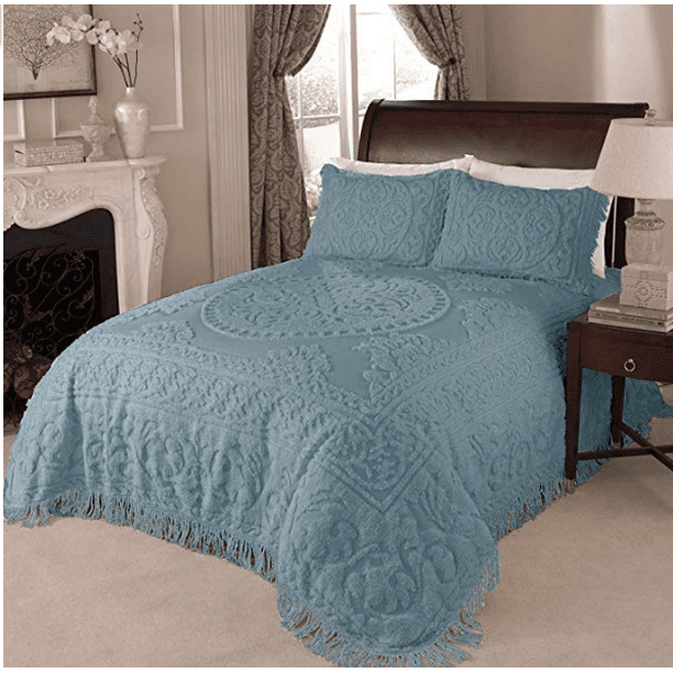 Beatrice Home Fashions Medallion Chenille Bedspread Queen Blue