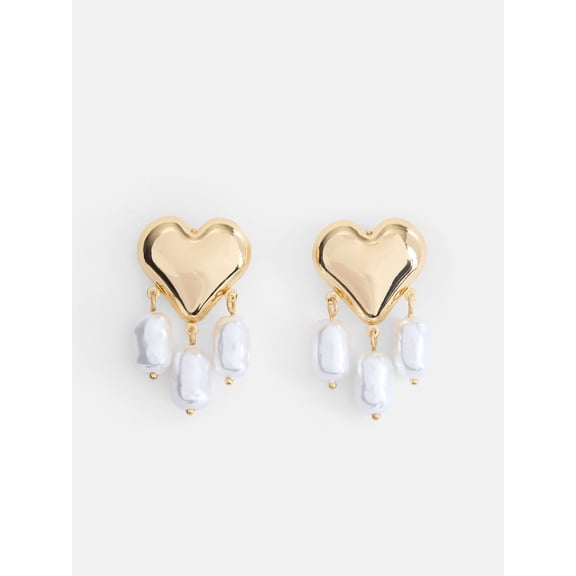 Free Assembly Women's Gold Tone Heart and Faux Pearl Drop Earrings