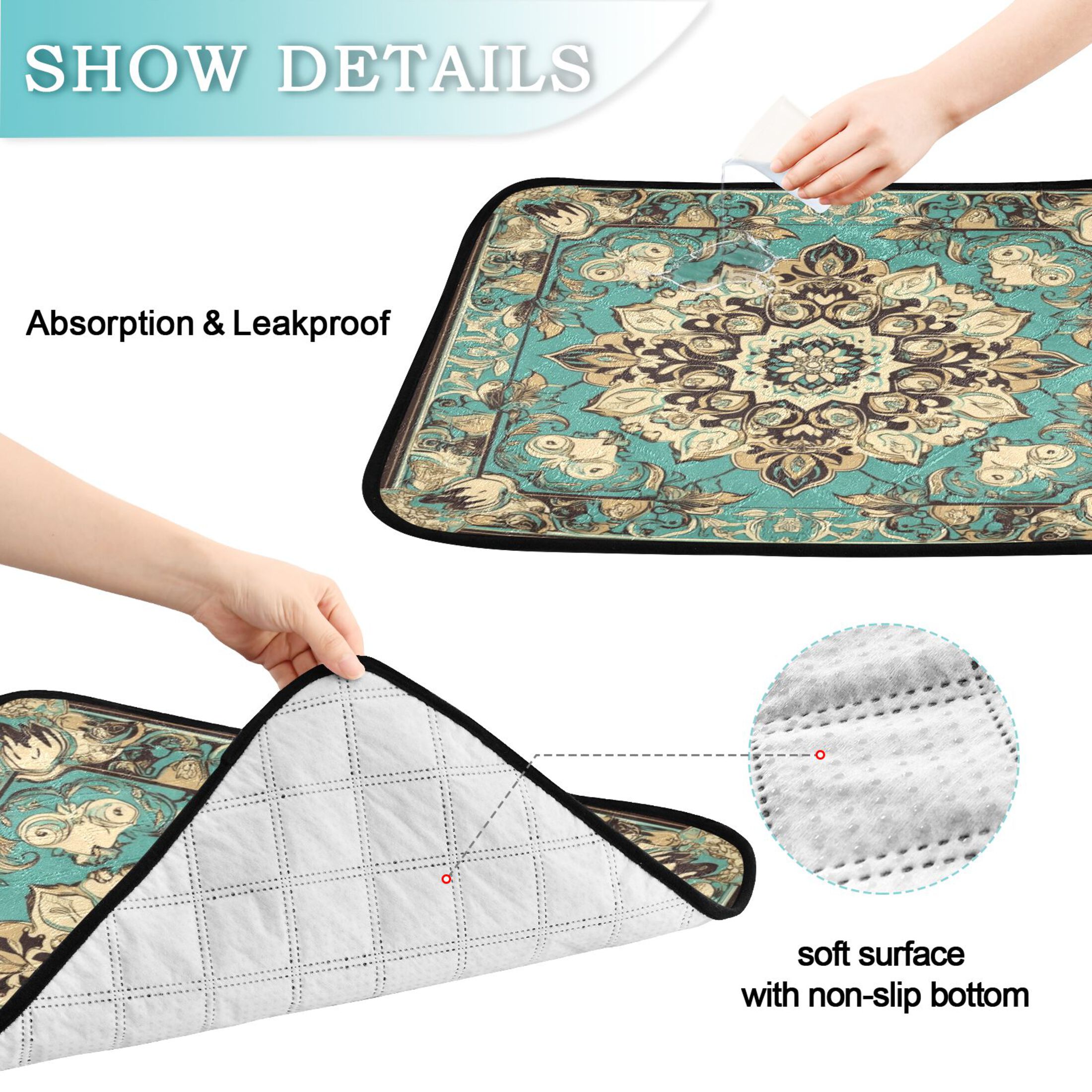 Qxltty Bohemia Pattern Cat litter Pads Pet Set of 2 Diaper Mats Center Anti-leakage Layer Absorbent Soft and Comfortable