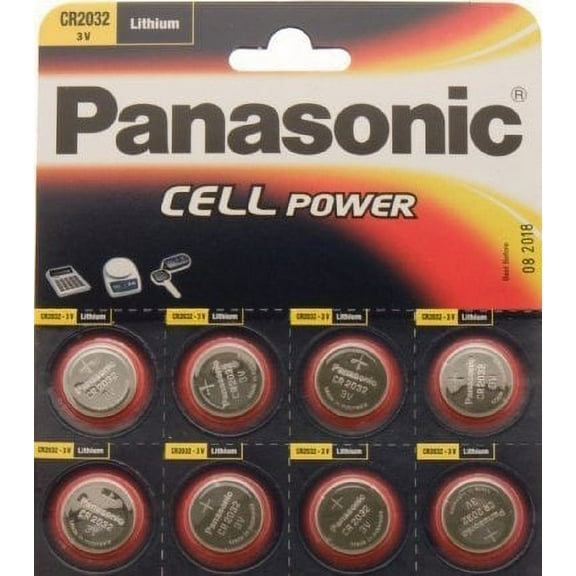 Cr2032 Battery (8 Pack) - Panasonic, Lithium Coin Cell, 3V