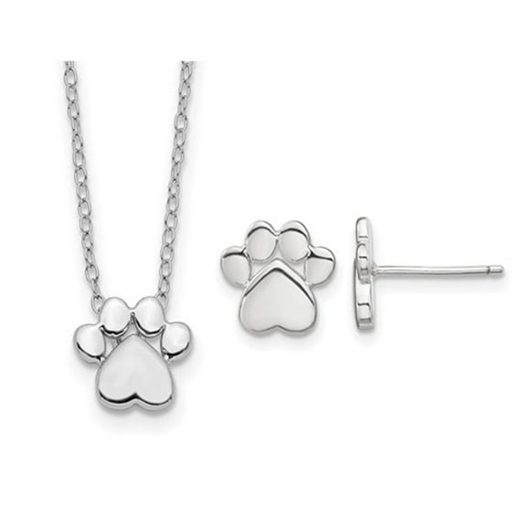 Sterling Silver Paw Print Pendant Necklace and Earrings Charm Set