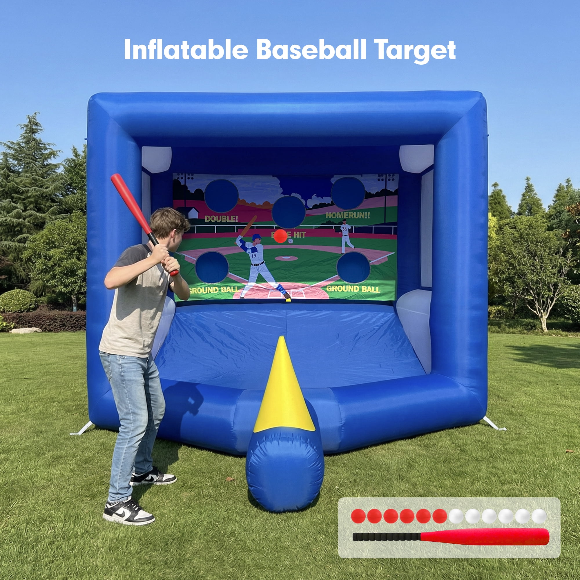 Wellcomer 10FT Inflatable Baseball Batting Sport Game with Blower for Parties & Events