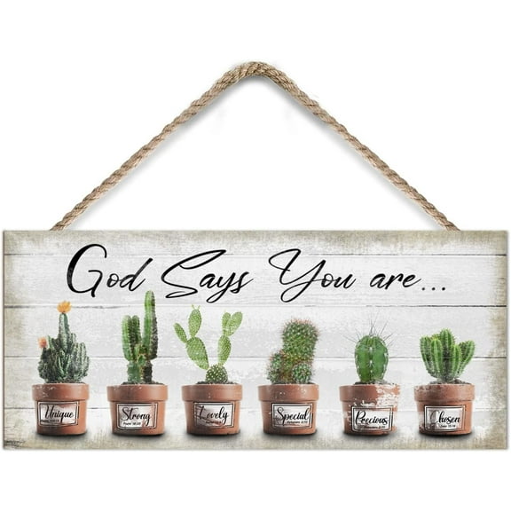 God Says You are Tin Sign Cactus Wooden Hanging Sign Funny Animal Wall Art for Bedroom Living Room Front Door Sign - 6x12 Inches - Wooden Door Hanger Sign Gift for Birthday Anniversary Christmas