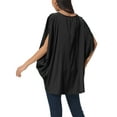 thumbnail image 3 of INSPIRE CHIC Women's Satin V Neck Batwing Short Sleeve Summer Tops Loose High Low Hem Casual Blouse Shirts Top Black XL, 3 of 5