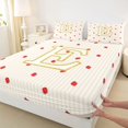 thumbnail image 5 of Meiyoeat Cute Strawberry Initial E Bed Sheets 4-Piece, Gold Stripe Print Full Size Sheets for Bedroom, 5 of 6