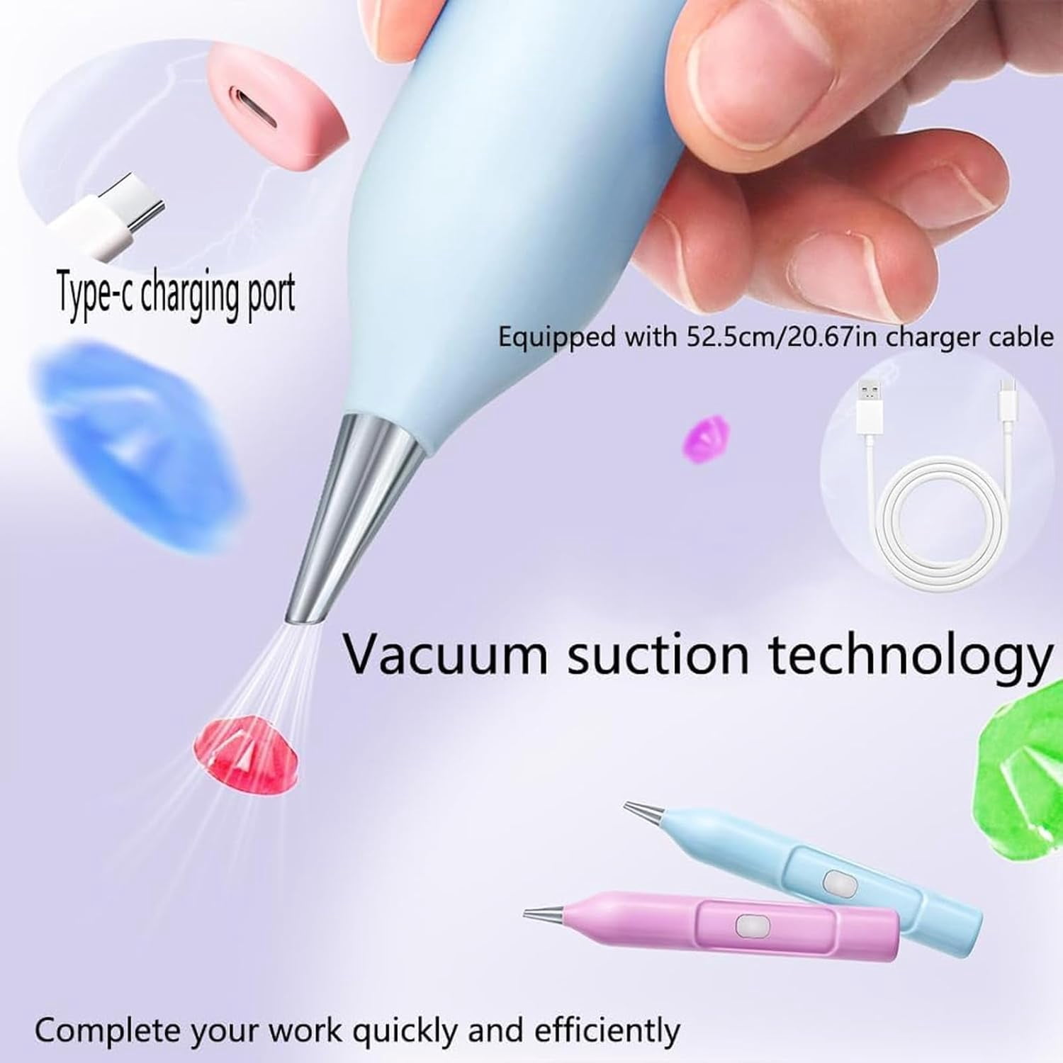 EzyPen - Electric Diamond Painting Pen with Vacuum Technology, IPX5 Waterproof Painter Diamond Art Pens Tools with 2 Replacement Tip & Tray, Adjustable Suction Mode, DIY Art Tool Kits