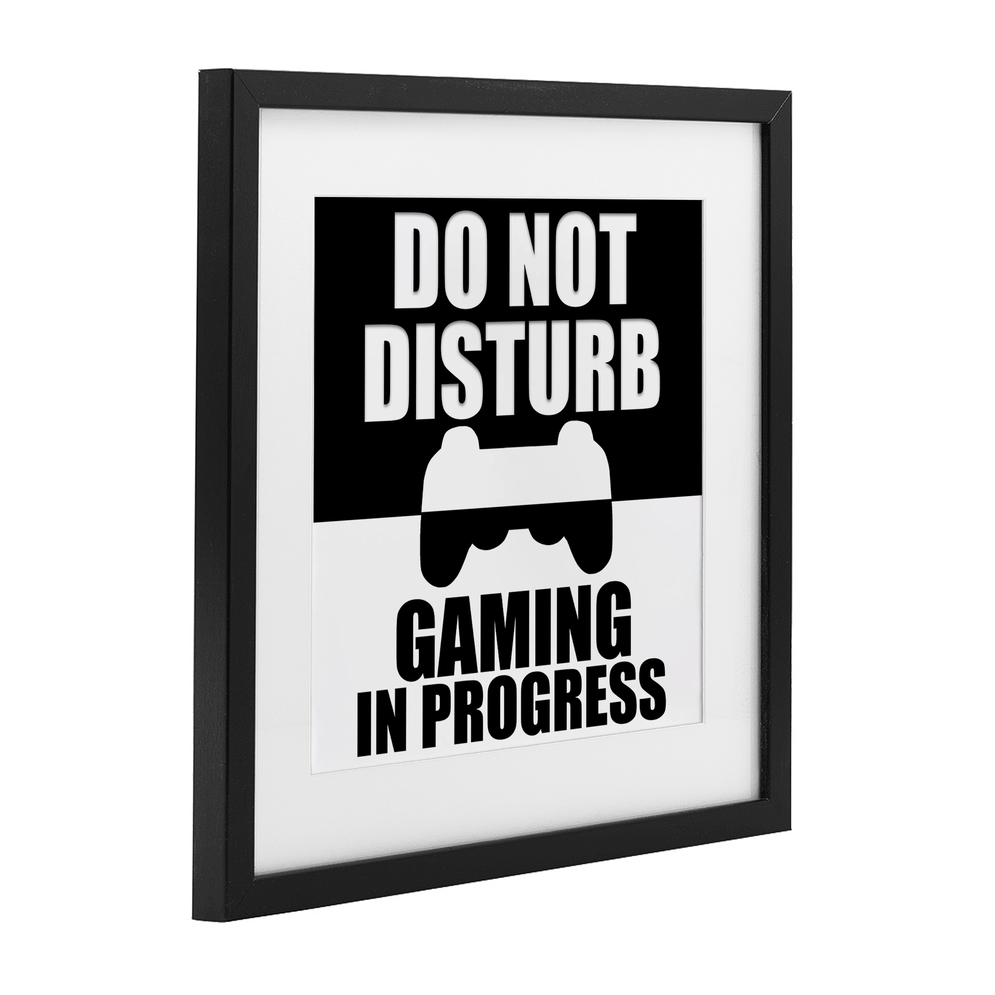 Do Not Disturb Minimal Gamer Black Framed Print Under Glass, design by Kim Allen