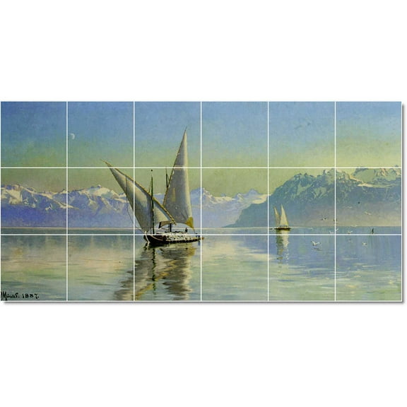 Ceramic Tile Mural-Peder Mork Monsted Ships Tile Mural Modern Interior Construction. 25.5" w x 12.75" h using (18) 4.25 x 4.25 ceramic tiles