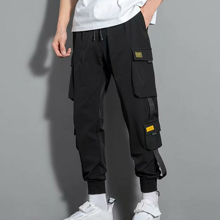 Hip Hop Cargo Pants Men Functional Loose Jogger Men Trousers Streetwear  Ribbons