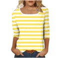 thumbnail image 4 of Tops for Women under $10 Three-Quarters Sleeved Square Neck Stripe Printed Top Yellow XXXXL, 4 of 6