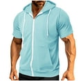 thumbnail image 4 of biudgviw Men's Short Sleeve Hoodies Drawstring Casual Zip Up Hooded Sweatshirt Sports Short Sleeve Loose Fit Tops with Pockets, 4 of 7