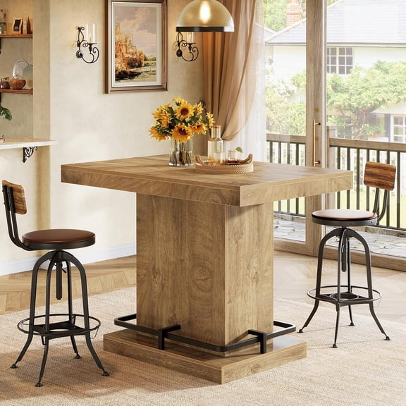 Finmind 47" Industrial Bar Table with Metal Footrest, Counter Height Pub Table for Small Spaces, Kitchen, Dining Room, Natural