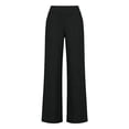 thumbnail image 4 of Women's Casual Straight Leg Yoga Pants, Solid Color High Waisted Tummy Control Elastic Waist Pants, Loose Fit Cotton Linen Blend Versatile Trousers for Daily Wear Black L, 4 of 7