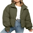 thumbnail image 1 of Womens Cropped Puffer Jacket Oversized Green Short Puffy Winter Coat, 1 of 5