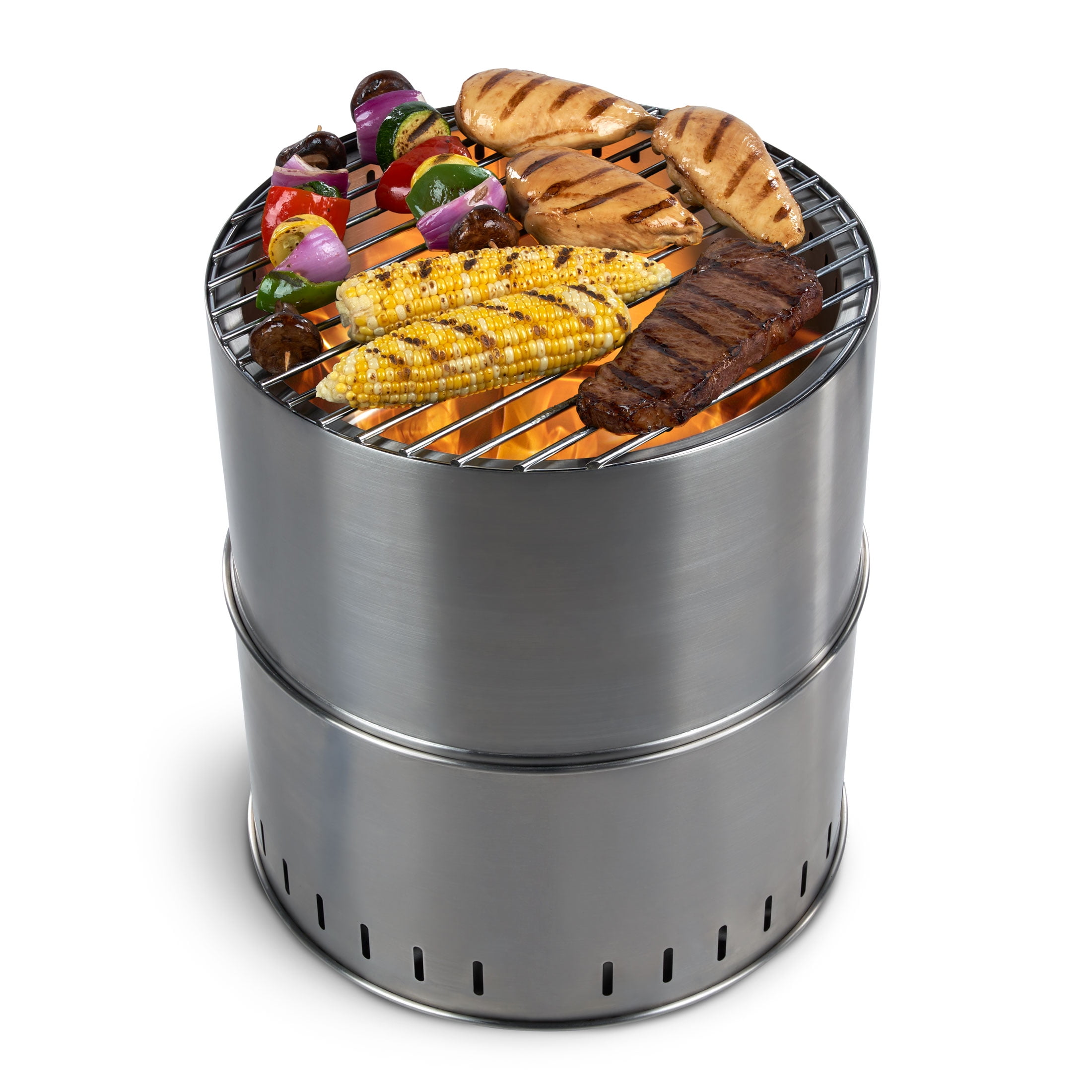 Ozark Trail 15" Stainless Steel Collapsible Smokeless Wood-Burning Camp Fire Pit with Carry Bag