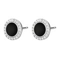 thumbnail image 3 of Pendientes redondos elegantes de plata Exquisitos pendientes de diamantes de imitación de moda Accesorio de joyería Negro, 3 of 10