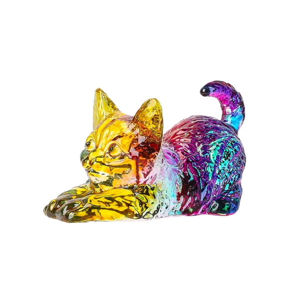 WYZCTTD Crystal Cat Figurine Cute Stretching Kitten Statue Glass Animal Collectible Paperweight Home Office Table Desk Decor, 2.8 Inch